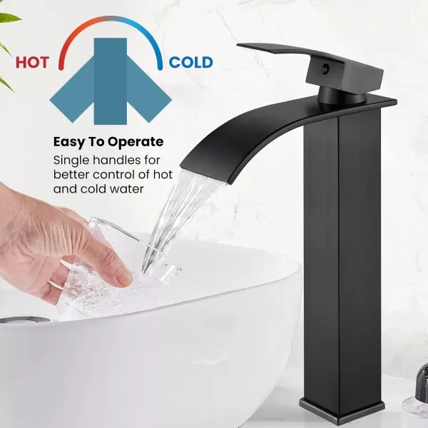 imagegotonovo Waterfall Tall Bathroom Faucet Single Handle Bathroom Faucets for Sink 1 Hole Stainless Steel Vessel Sink Faucet Modern Mixer Tap Wash Basin Faucet Without Pop Up Drain Oil Rubbed BronzeOil Rubbed Bronze