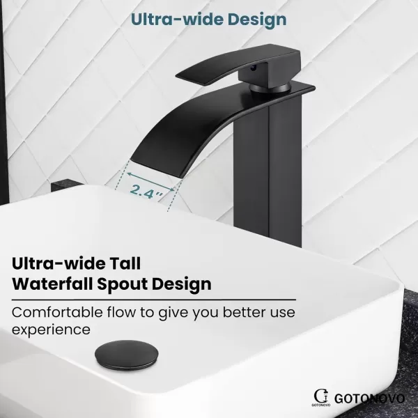 imagegotonovo Waterfall Tall Bathroom Faucet Single Handle Bathroom Faucets for Sink 1 Hole Stainless Steel Vessel Sink Faucet Modern Mixer Tap Wash Basin Faucet Without Pop Up Drain Oil Rubbed BronzeOil Rubbed Bronze