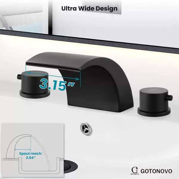 imagegotonovo 8 Inch Faucet Waterfall Widespread 3 Holes Bathroom Sink Faucet Polish Chrome Deck Mounted 816 Inch Double Handles Commercial with Pop Up DrainMatte Black