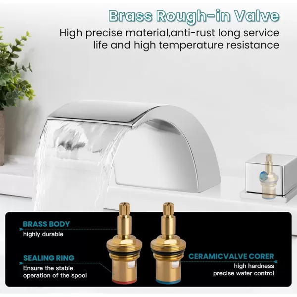 imagegotonovo 8 Inch Faucet Waterfall Widespread 3 Holes Bathroom Sink Faucet Polish Chrome Deck Mounted 816 Inch Double Handles Commercial with Pop Up DrainPolish Chrome