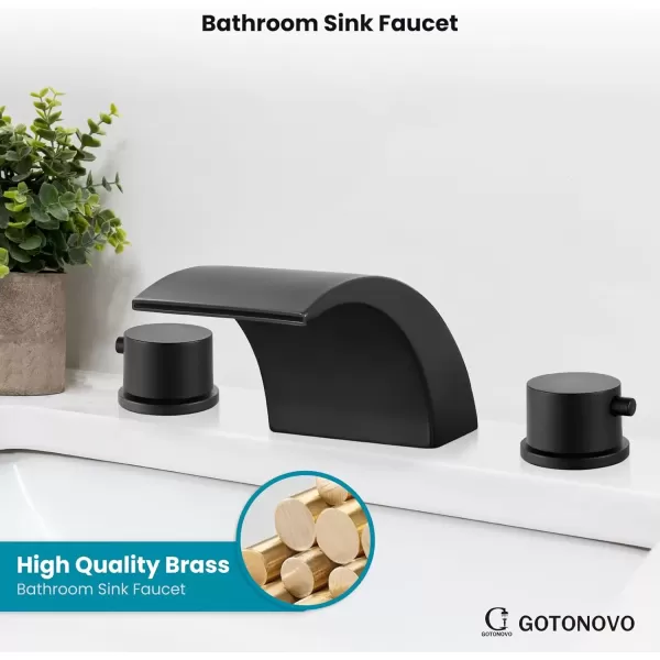 imagegotonovo 8 Inch Faucet Waterfall Widespread 3 Holes Bathroom Sink Faucet Polish Chrome Deck Mounted 816 Inch Double Handles Commercial with Pop Up DrainMatte Black
