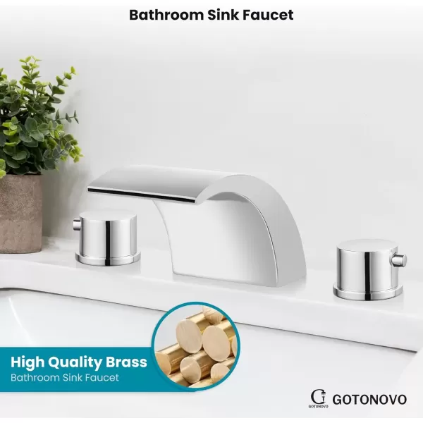 imagegotonovo 8 Inch Faucet Waterfall Widespread 3 Holes Bathroom Sink Faucet Polish Chrome Deck Mounted 816 Inch Double Handles Commercial with Pop Up DrainPolish Chrome