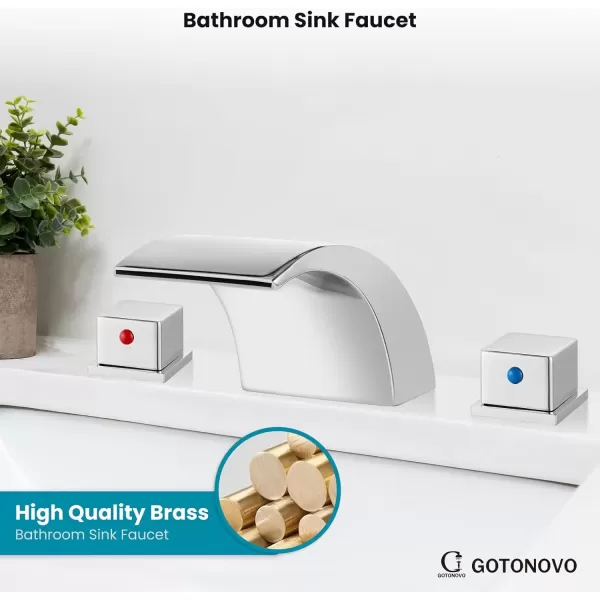 imagegotonovo 8 Inch Faucet Waterfall Widespread 3 Holes Bathroom Sink Faucet Polish Chrome Deck Mounted 816 Inch Double Handles Commercial with Pop Up DrainPolish Chrome