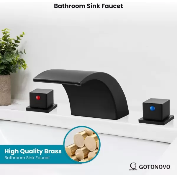 imagegotonovo 8 Inch Faucet Waterfall Widespread 3 Holes Bathroom Sink Faucet Polish Chrome Deck Mounted 816 Inch Double Handles Commercial with Pop Up DrainMatte Black