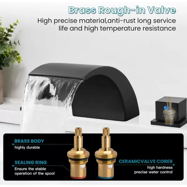 imagegotonovo 8 Inch Faucet Waterfall Widespread 3 Holes Bathroom Sink Faucet Polish Chrome Deck Mounted 816 Inch Double Handles Commercial with Pop Up DrainMatte Black
