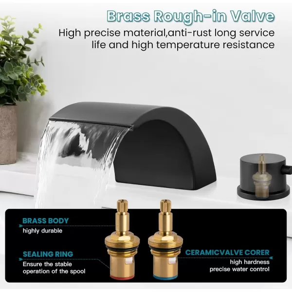 imagegotonovo 8 Inch Faucet Waterfall Widespread 3 Holes Bathroom Sink Faucet Polish Chrome Deck Mounted 816 Inch Double Handles Commercial with Pop Up DrainMatte Black