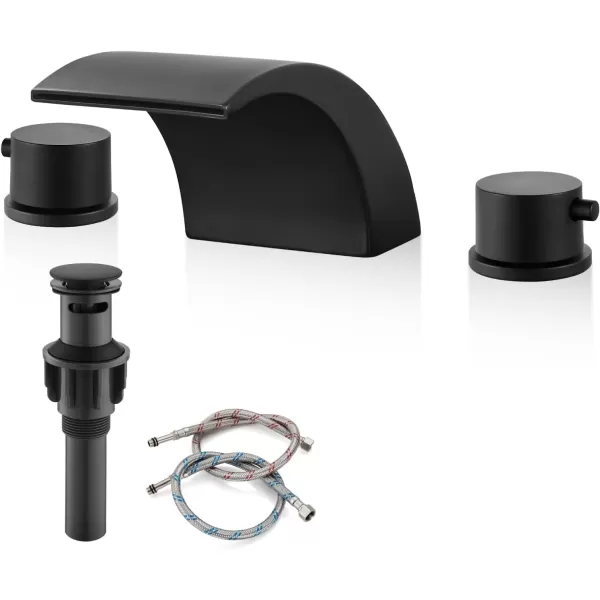 imagegotonovo 8 Inch Faucet Waterfall Widespread 3 Holes Bathroom Sink Faucet Polish Chrome Deck Mounted 816 Inch Double Handles Commercial with Pop Up DrainMatte Black