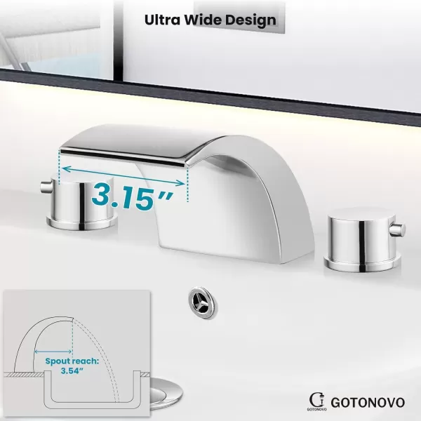 imagegotonovo 8 Inch Faucet Waterfall Widespread 3 Holes Bathroom Sink Faucet Polish Chrome Deck Mounted 816 Inch Double Handles Commercial with Pop Up DrainPolish Chrome