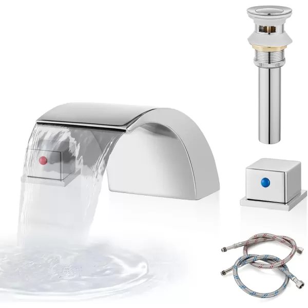 imagegotonovo 8 Inch Faucet Waterfall Widespread 3 Holes Bathroom Sink Faucet Polish Chrome Deck Mounted 816 Inch Double Handles Commercial with Pop Up DrainPolish Chrome