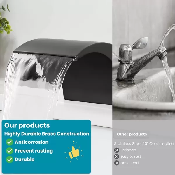 imagegotonovo 8 Inch Faucet Waterfall Widespread 3 Holes Bathroom Sink Faucet Polish Chrome Deck Mounted 816 Inch Double Handles Commercial with Pop Up DrainMatte Black