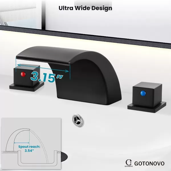 imagegotonovo 8 Inch Faucet Waterfall Widespread 3 Holes Bathroom Sink Faucet Polish Chrome Deck Mounted 816 Inch Double Handles Commercial with Pop Up DrainMatte Black