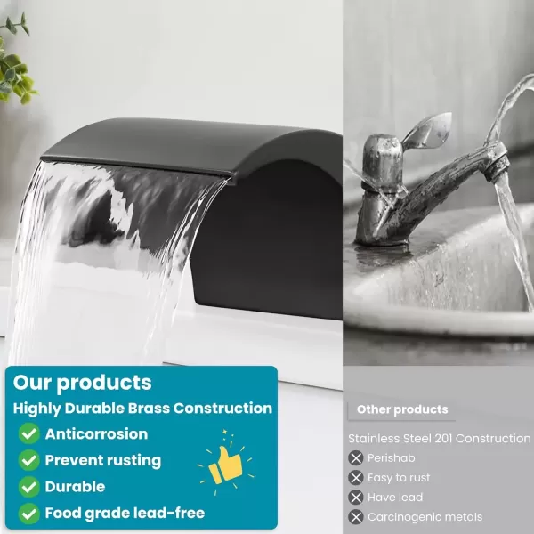 imagegotonovo 8 Inch Faucet Waterfall Widespread 3 Holes Bathroom Sink Faucet Polish Chrome Deck Mounted 816 Inch Double Handles Commercial with Pop Up DrainMatte Black