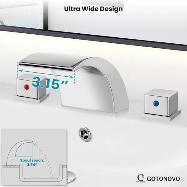 imagegotonovo 8 Inch Faucet Waterfall Widespread 3 Holes Bathroom Sink Faucet Polish Chrome Deck Mounted 816 Inch Double Handles Commercial with Pop Up DrainPolish Chrome