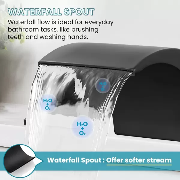 imagegotonovo 8 Inch Faucet Waterfall Widespread 3 Holes Bathroom Sink Faucet Polish Chrome Deck Mounted 816 Inch Double Handles Commercial with Pop Up DrainMatte Black