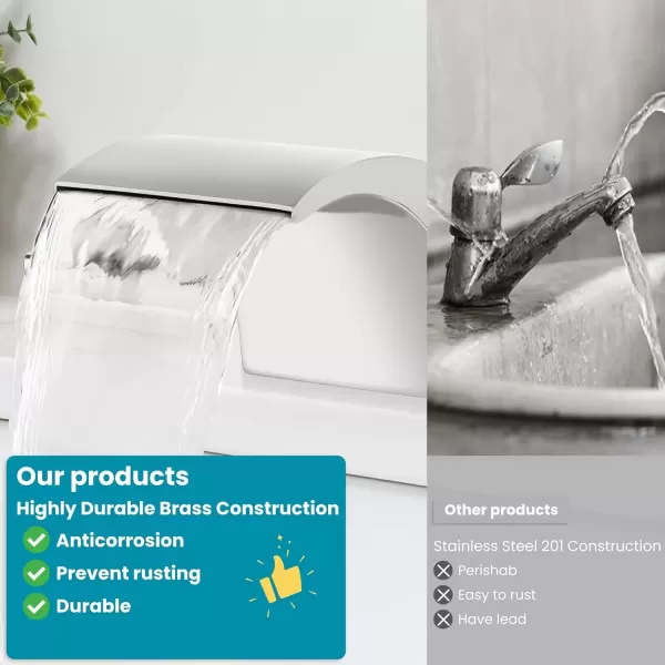 imagegotonovo 8 Inch Faucet Waterfall Widespread 3 Holes Bathroom Sink Faucet Polish Chrome Deck Mounted 816 Inch Double Handles Commercial with Pop Up DrainPolish Chrome