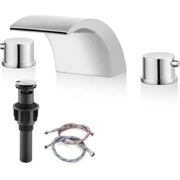 imagegotonovo 8 Inch Faucet Waterfall Widespread 3 Holes Bathroom Sink Faucet Polish Chrome Deck Mounted 816 Inch Double Handles Commercial with Pop Up DrainPolish Chrome