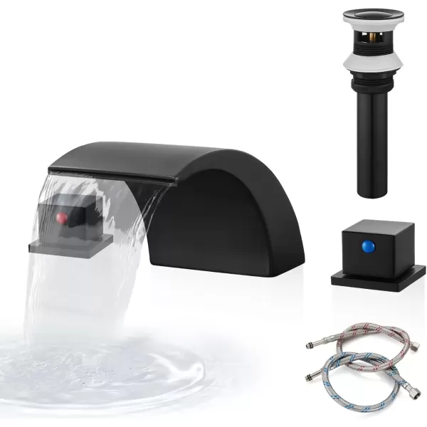 imagegotonovo 8 Inch Faucet Waterfall Widespread 3 Holes Bathroom Sink Faucet Polish Chrome Deck Mounted 816 Inch Double Handles Commercial with Pop Up DrainMatte Black