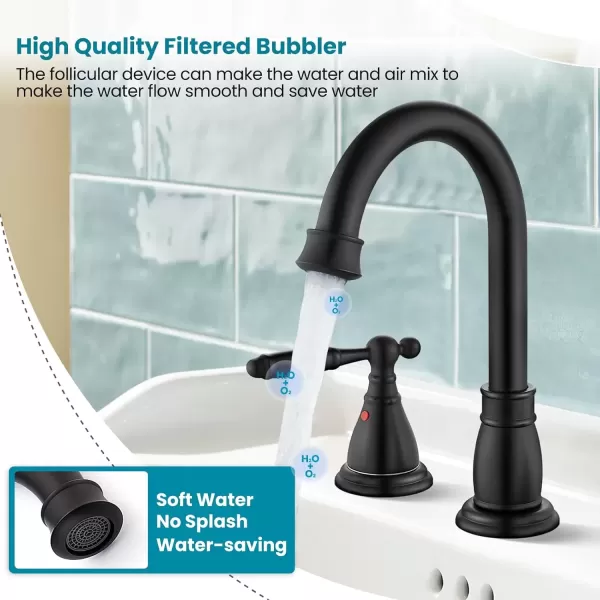 imagegotonovo 8 Inch Widespread Bathroom Faucet 3 Hole 2 Handles Bathroom Sink Faucet with Pop Up Drain and Supply Hoses Modern Lavatory Mixer Tap Lever Handle Brushed NickelMatte Black