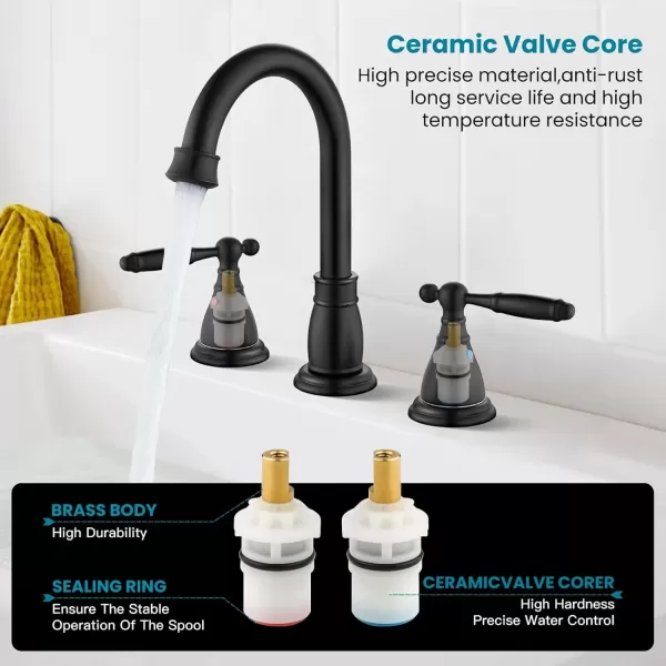 imagegotonovo 8 Inch Widespread Bathroom Faucet 3 Hole 2 Handles Bathroom Sink Faucet with Pop Up Drain and Supply Hoses Modern Lavatory Mixer Tap Lever Handle Brushed NickelMatte Black