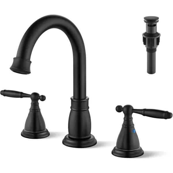 imagegotonovo 8 Inch Widespread Bathroom Faucet 3 Hole 2 Handles Bathroom Sink Faucet with Pop Up Drain and Supply Hoses Modern Lavatory Mixer Tap Lever Handle Brushed NickelMatte Black