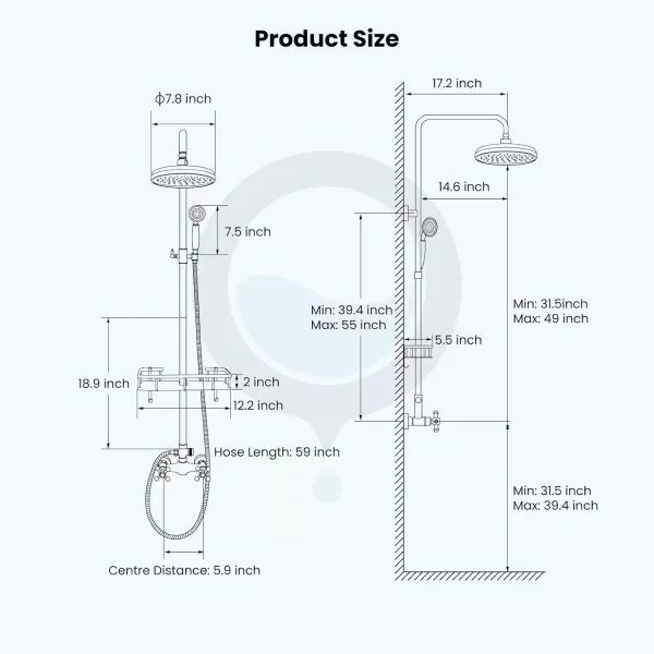 imagegotonovo Brushed Nickel Exposed Bathroom Shower Faucet Wall Mounted Shower System Dual Functions 8 inch Wall Mounted with Shower Shelf Double Cross Handles Adjustable Handheld SprayerAntique Brass