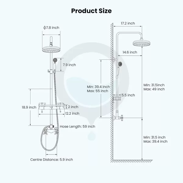 imagegotonovo Brushed Nickel Exposed Bathroom Shower Faucet Wall Mounted Shower System Dual Functions 8 inch Wall Mounted with Shower Shelf Double Cross Handles Adjustable Handheld SprayerAntique Brass