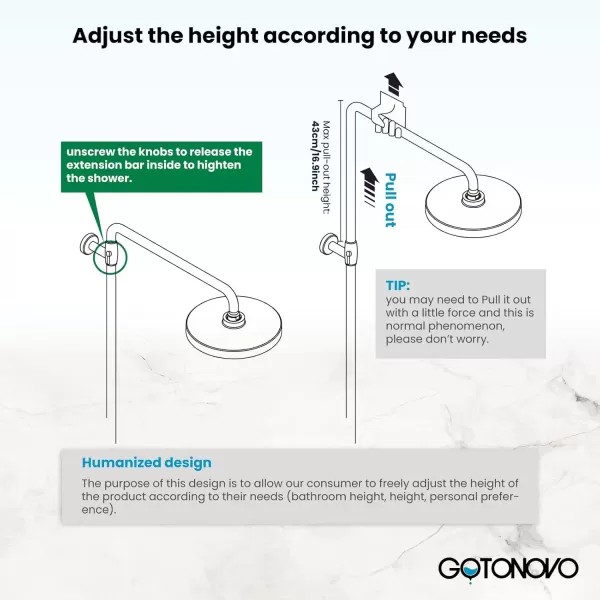 imagegotonovo Brushed Nickel Exposed Bathroom Shower Faucet Wall Mounted Shower System Dual Functions 8 inch Wall Mounted with Shower Shelf Double Cross Handles Adjustable Handheld SprayerAntique Brass
