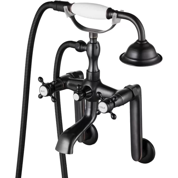 imagegotonovo Clawfoot Bathtub Faucet Tub Filler with Hand Held Shower Faucet Set Victorian Double Cross Handle 6 Inch Center Adjustable Swing Arms Tub Mount Short Adapter Matte BlackOil Rubbed Bronze