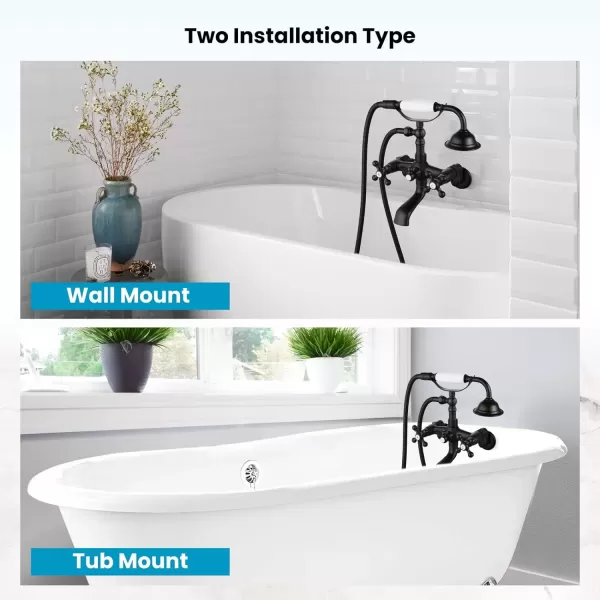 imagegotonovo Clawfoot Bathtub Faucet Tub Filler with Hand Held Shower Faucet Set Victorian Double Cross Handle 6 Inch Center Adjustable Swing Arms Tub Mount Short Adapter Matte BlackMatte Black