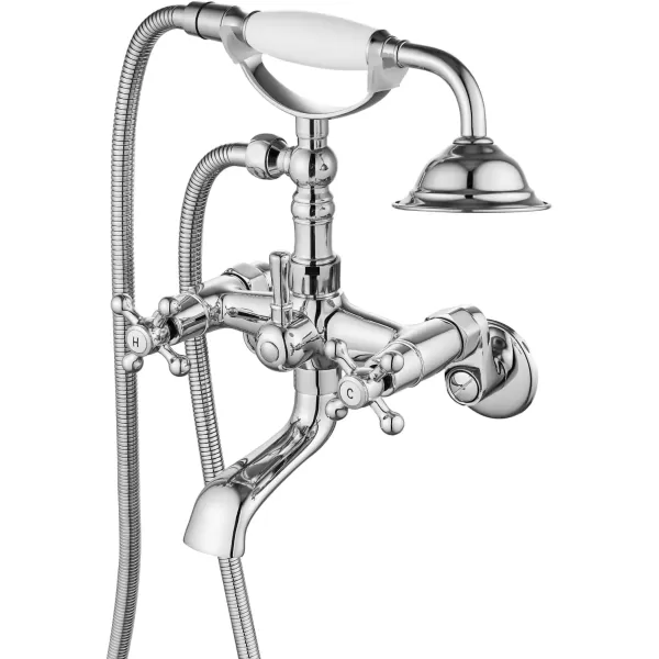 imagegotonovo Clawfoot Bathtub Faucet Tub Filler with Hand Held Shower Faucet Set Victorian Double Cross Handle 6 Inch Center Adjustable Swing Arms Tub Mount Short Adapter Matte BlackPolished Chrome