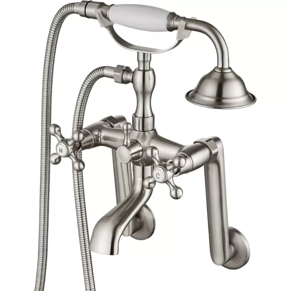 imagegotonovo Clawfoot Bathtub Faucet Tub Filler with Hand Held Shower Faucet Set Victorian Double Cross Handle 6 Inch Center Adjustable Swing Arms Tub Mount Short Adapter Matte BlackBrushed Nickel
