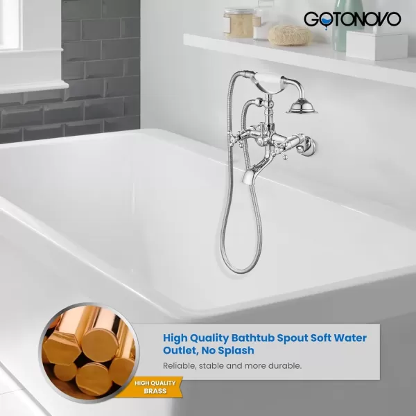imagegotonovo Clawfoot Bathtub Faucet Tub Filler with Hand Held Shower Faucet Set Victorian Double Cross Handle 6 Inch Center Adjustable Swing Arms Tub Mount Short Adapter Matte BlackPolished Chrome