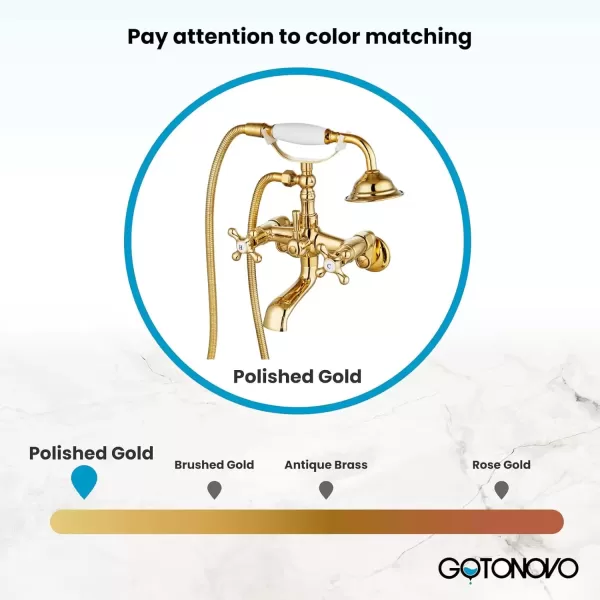 imagegotonovo Clawfoot Bathtub Faucet Tub Filler with Hand Held Shower Faucet Set Victorian Double Cross Handle 6 Inch Center Adjustable Swing Arms Tub Mount Short Adapter Matte BlackPolished Gold