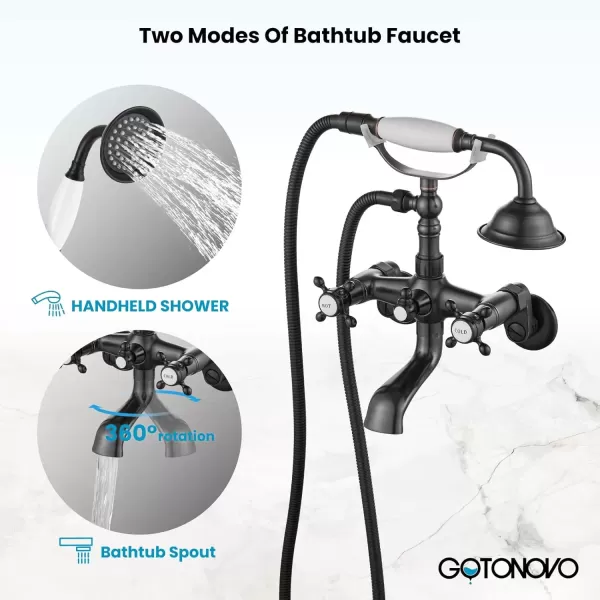 imagegotonovo Clawfoot Bathtub Faucet Tub Filler with Hand Held Shower Faucet Set Victorian Double Cross Handle 6 Inch Center Adjustable Swing Arms Tub Mount Short Adapter Matte BlackOil Rubbed Bronze