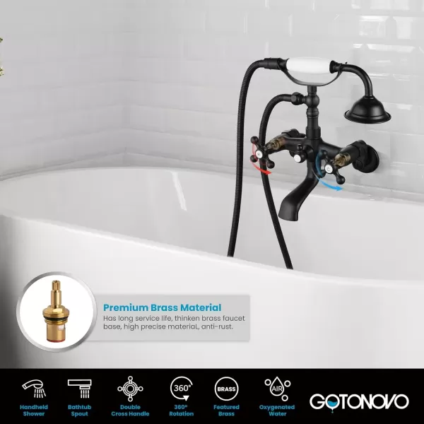 imagegotonovo Clawfoot Bathtub Faucet Tub Filler with Hand Held Shower Faucet Set Victorian Double Cross Handle 6 Inch Center Adjustable Swing Arms Tub Mount Short Adapter Matte BlackMatte Black