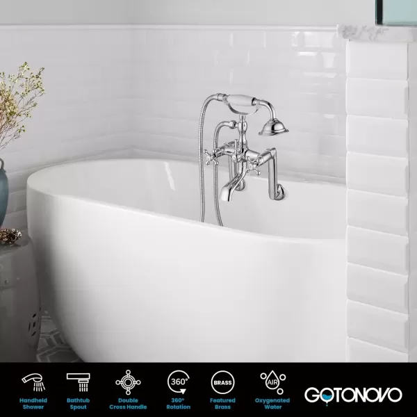 imagegotonovo Clawfoot Bathtub Faucet Tub Filler with Hand Held Shower Faucet Set Victorian Double Cross Handle 6 Inch Center Adjustable Swing Arms Tub Mount Short Adapter Matte BlackPolished Chrome