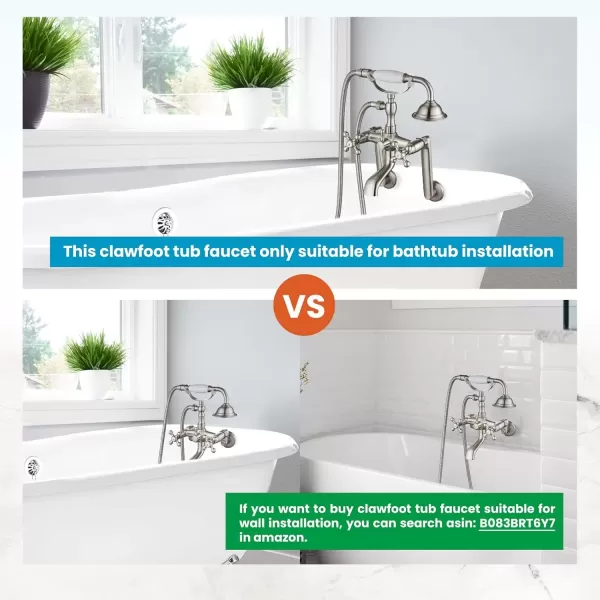 imagegotonovo Clawfoot Bathtub Faucet Tub Filler with Hand Held Shower Faucet Set Victorian Double Cross Handle 6 Inch Center Adjustable Swing Arms Tub Mount Short Adapter Matte BlackBrushed Nickel
