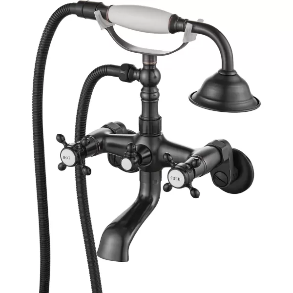 imagegotonovo Clawfoot Bathtub Faucet Tub Filler with Hand Held Shower Faucet Set Victorian Double Cross Handle 6 Inch Center Adjustable Swing Arms Tub Mount Short Adapter Matte BlackOil Rubbed Bronze