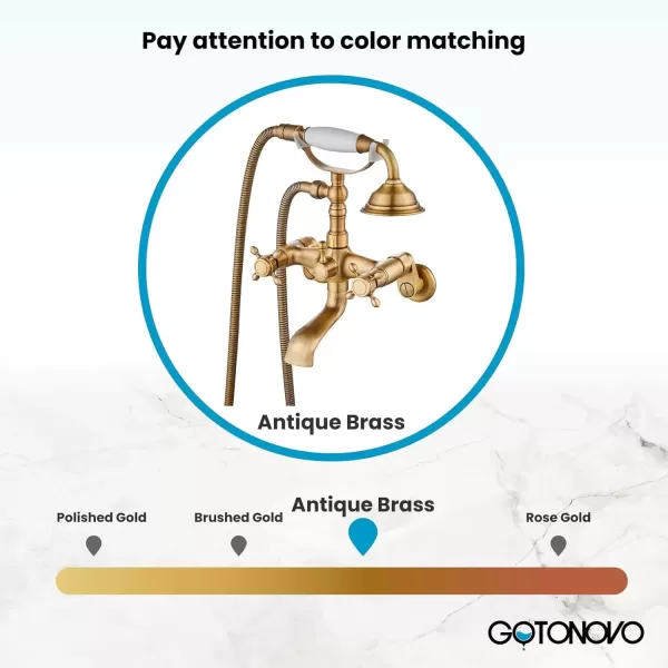 imagegotonovo Clawfoot Bathtub Faucet Tub Filler with Hand Held Shower Faucet Set Victorian Double Cross Handle 6 Inch Center Adjustable Swing Arms Tub Mount Short Adapter Matte BlackAntique Brass