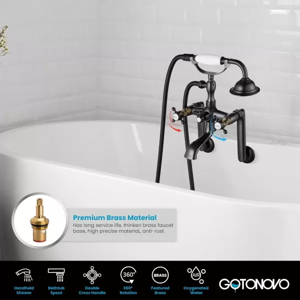 imagegotonovo Clawfoot Bathtub Faucet Tub Filler with Hand Held Shower Faucet Set Victorian Double Cross Handle 6 Inch Center Adjustable Swing Arms Tub Mount Short Adapter Matte BlackOil Rubbed Bronze