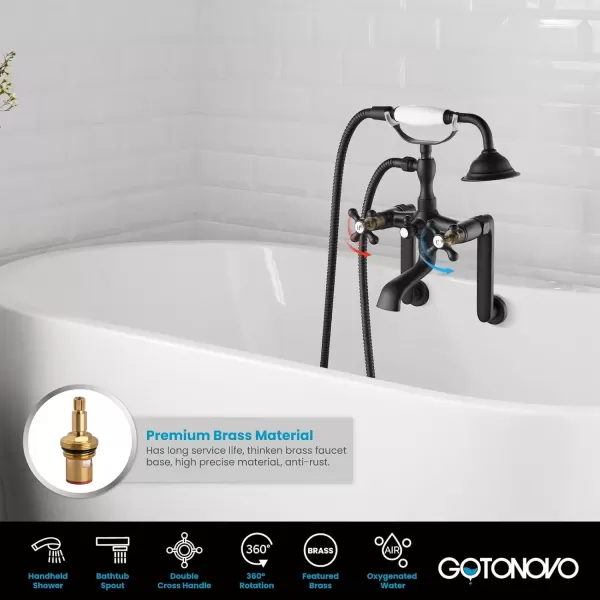 imagegotonovo Clawfoot Bathtub Faucet Tub Filler with Hand Held Shower Faucet Set Victorian Double Cross Handle 6 Inch Center Adjustable Swing Arms Tub Mount Short Adapter Matte BlackMatte Black