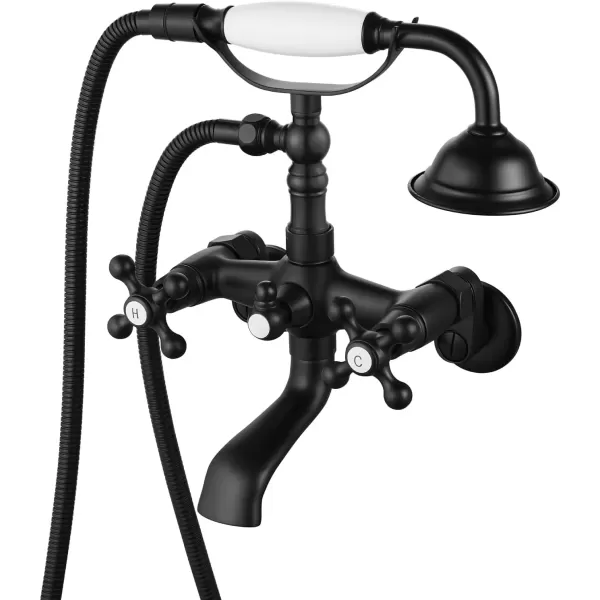 imagegotonovo Clawfoot Bathtub Faucet Tub Filler with Hand Held Shower Faucet Set Victorian Double Cross Handle 6 Inch Center Adjustable Swing Arms Tub Mount Short Adapter Matte BlackMatte Black