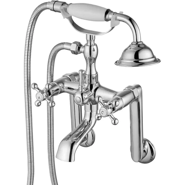 imagegotonovo Clawfoot Bathtub Faucet Tub Filler with Hand Held Shower Faucet Set Victorian Double Cross Handle 6 Inch Center Adjustable Swing Arms Tub Mount Short Adapter Matte BlackPolished Chrome
