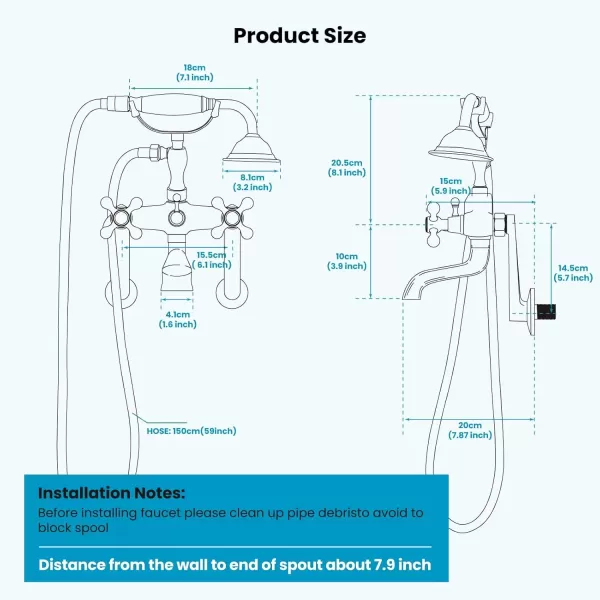 imagegotonovo Clawfoot Bathtub Faucet Tub Filler with Hand Held Shower Faucet Set Victorian Double Cross Handle 6 Inch Center Adjustable Swing Arms Tub Mount Short Adapter Matte BlackBrushed Nickel