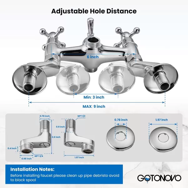 imagegotonovo Clawfoot Bathtub Faucet Tub Filler with Hand Held Shower Faucet Set Victorian Double Cross Handle 6 Inch Center Adjustable Swing Arms Tub Mount Short Adapter Matte BlackPolished Chrome