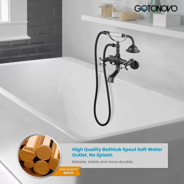imagegotonovo Clawfoot Bathtub Faucet Tub Filler with Hand Held Shower Faucet Set Victorian Double Cross Handle 6 Inch Center Adjustable Swing Arms Tub Mount Short Adapter Matte BlackOil Rubbed Bronze