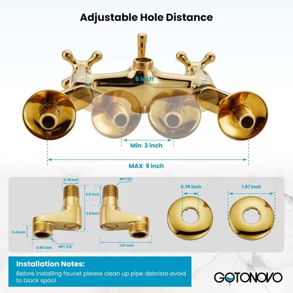 imagegotonovo Clawfoot Bathtub Faucet Tub Filler with Hand Held Shower Faucet Set Victorian Double Cross Handle 6 Inch Center Adjustable Swing Arms Tub Mount Short Adapter Matte BlackPolished Gold