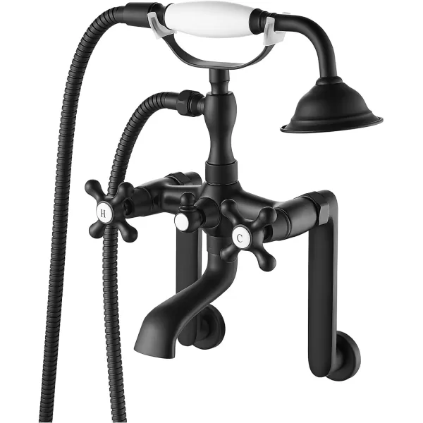 imagegotonovo Clawfoot Bathtub Faucet Tub Filler with Hand Held Shower Faucet Set Victorian Double Cross Handle 6 Inch Center Adjustable Swing Arms Tub Mount Short Adapter Matte BlackMatte Black