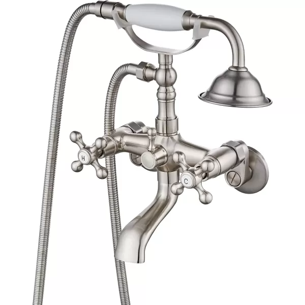 imagegotonovo Clawfoot Bathtub Faucet Tub Filler with Hand Held Shower Faucet Set Victorian Double Cross Handle 6 Inch Center Adjustable Swing Arms Tub Mount Short Adapter Matte BlackBrushed Nickel
