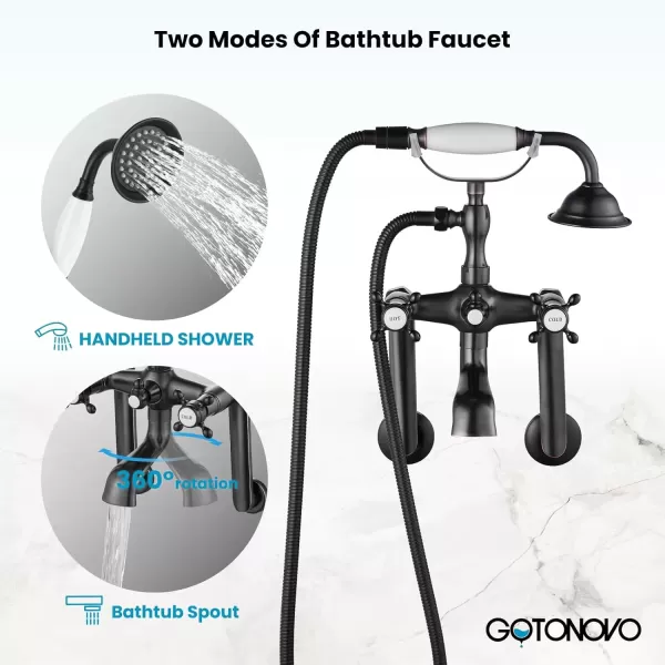 imagegotonovo Clawfoot Bathtub Faucet Tub Filler with Hand Held Shower Faucet Set Victorian Double Cross Handle 6 Inch Center Adjustable Swing Arms Tub Mount Short Adapter Matte BlackOil Rubbed Bronze